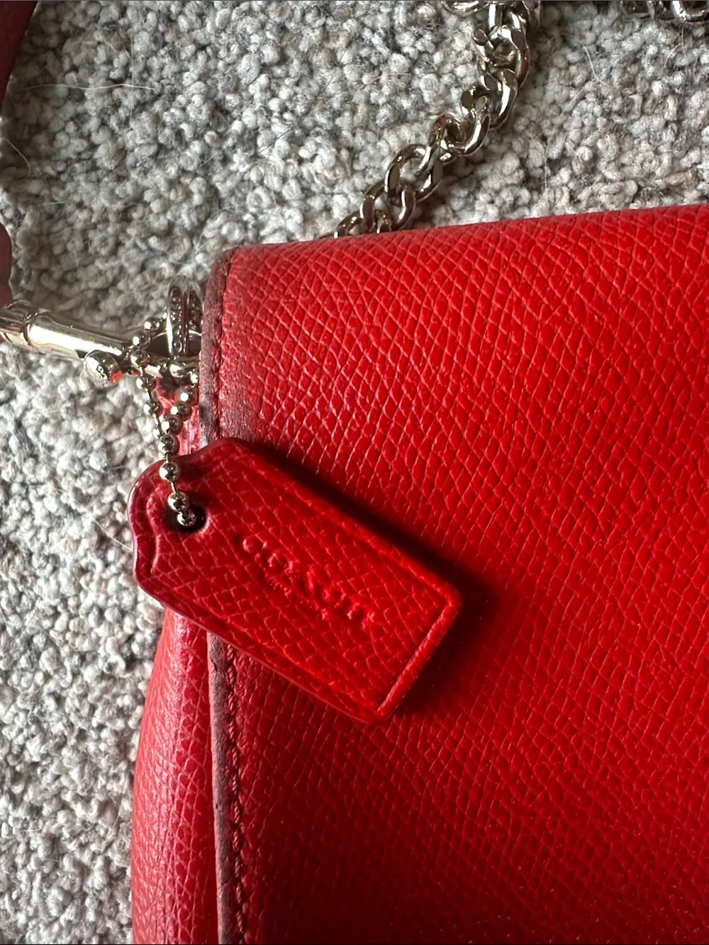 Coach Red Leather Crossbody with Chain and Leather Strap